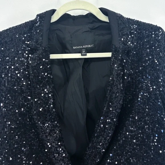 Banana Republic Black Sequin Blazer High Waisted Wide Leg Pants Set Size 6 Small
